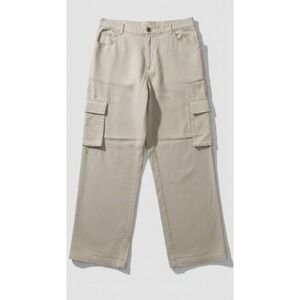 Sincerely Jules Beige 55% Linen Cargo Wide Leg Pants XL NWT Neutral Utility